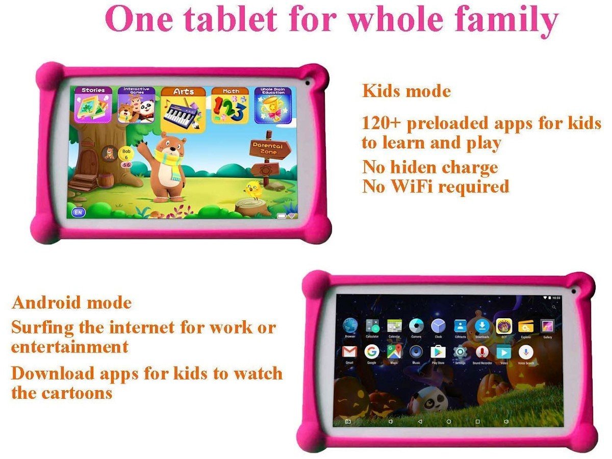 Kids Tablet, B.B.PAW 7 Inch 1G+8G WiFi Android Tablet With 120+ English ...