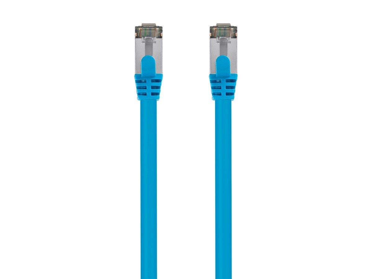 Monoprice Cat8 3ft Blue Patch Cable, Double Shielded (S/FTP), 26AWG, 2GHz, 40G, Pure Bare Copper, Snagless RJ45, Entegrade Series Ethernet Cable