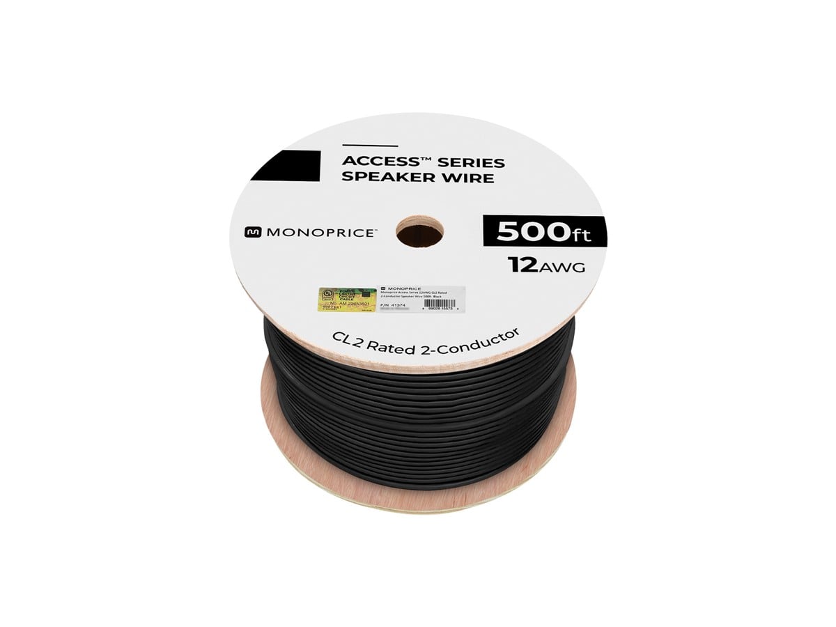 Monoprice Speaker Wire, CL2 Rated, 2-Conductor, 12AWG, 500ft