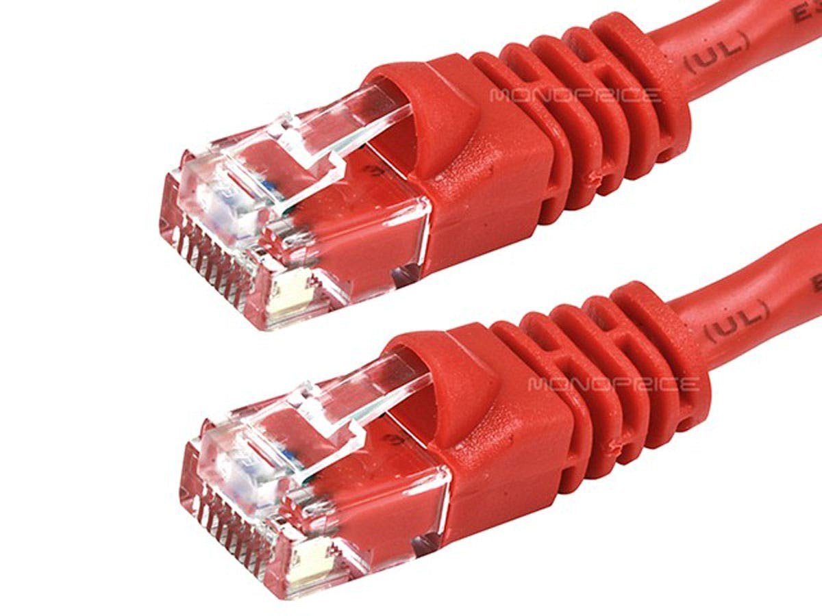 Monoprice Cat5e 5ft Red Crossover Patch Cable, UTP, 24AWG, 350MHz, Pure Bare Copper, Snagless RJ45, Fullboot Series Ethernet Cable