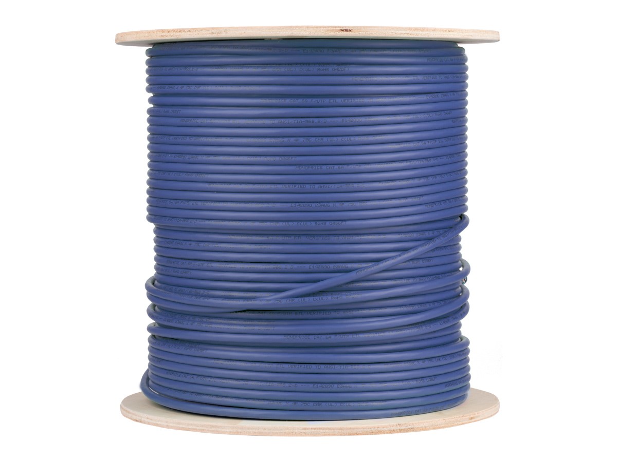 Monoprice Cat6 500ft Blue CMR UL Bulk Cable, Solid (w/spine), UTP, 23AWG,  550MHz, Pure Bare Copper, Pull Box, Bulk Ethernet Cable 