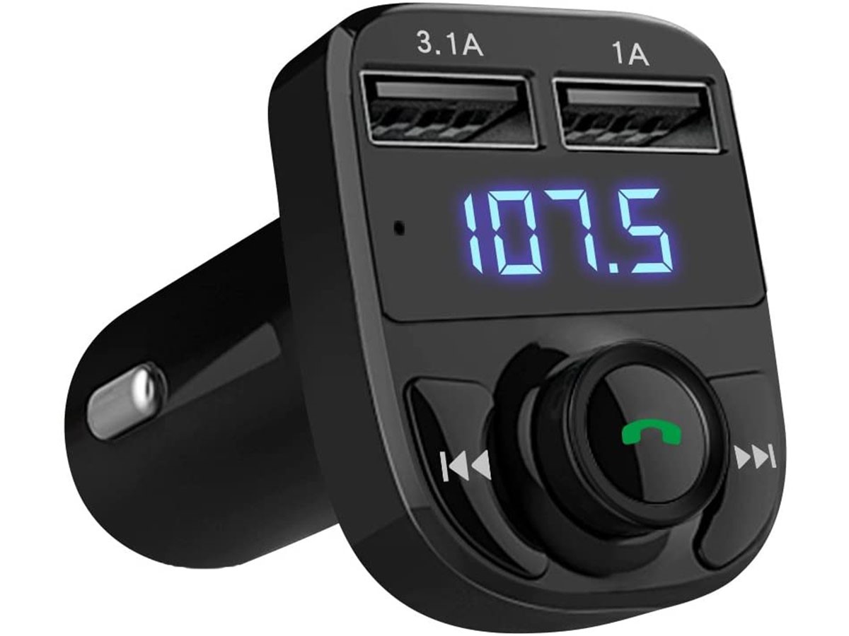 Support Micro SD Card Hands Free ORIA Bluetooth FM Transmitter Blue Radio Transmitter Universal Car Charger with Dual USB Charging Ports 
