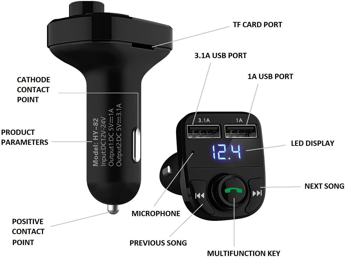 Wireless Bluetooth Handsfree Car Kit FM Transmitter MP3 Player Dual USB Charger 