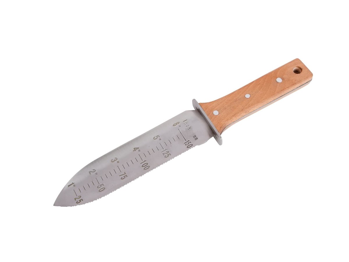 Weeding & Digging Knife for gardening, Hori Hori stainless steel Knife with wood handle + sheath  - main image