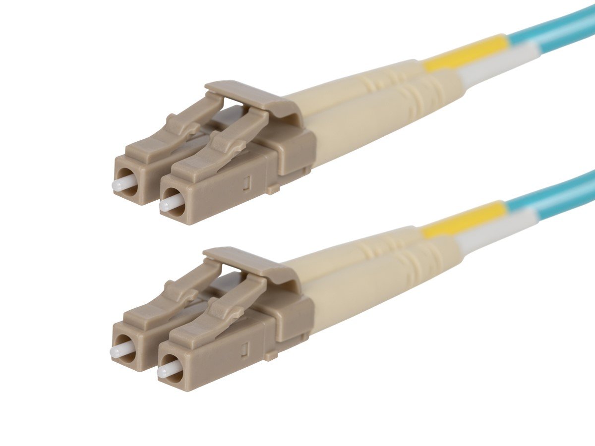Monoprice OM4 Fiber Optic Cable - LC/LC, UL, 50/125 Type, Multi-Mode, 10GB, OFNR, Aqua, 1m, Corning - main image
