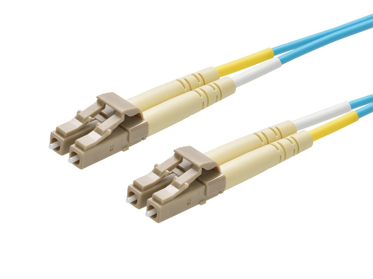 Monoprice OM4 Fiber Optic Cable - LC/LC, UL, 50/125 Type, Multi-Mode, 10GB, OFNR, Aqua, 2m, Corning - main image