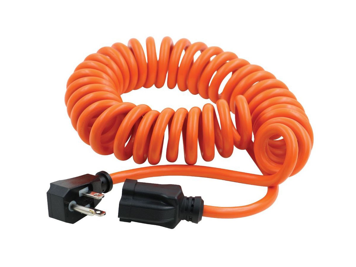 Coiled Power Tool Extension Cord, 16AWG, 13A, SJT, Orange, Expands from 3ft to 10ft - main image