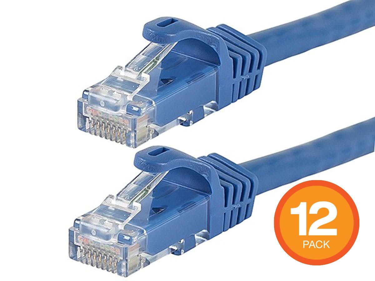 Monoprice Cat6 1ft Blue 12-Pk Patch Cable, UTP, 24AWG, 550MHz, Pure Bare Copper, Snagless RJ45, Flexboot Series Ethernet Cable - main image