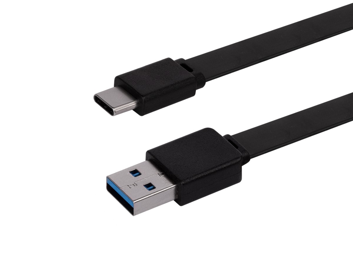 Monoprice Flat USB Type-C to Type-A 3.2 Gen1 Charge and Sync Cable, 5Gbps, 3A, Black, 3ft - main image