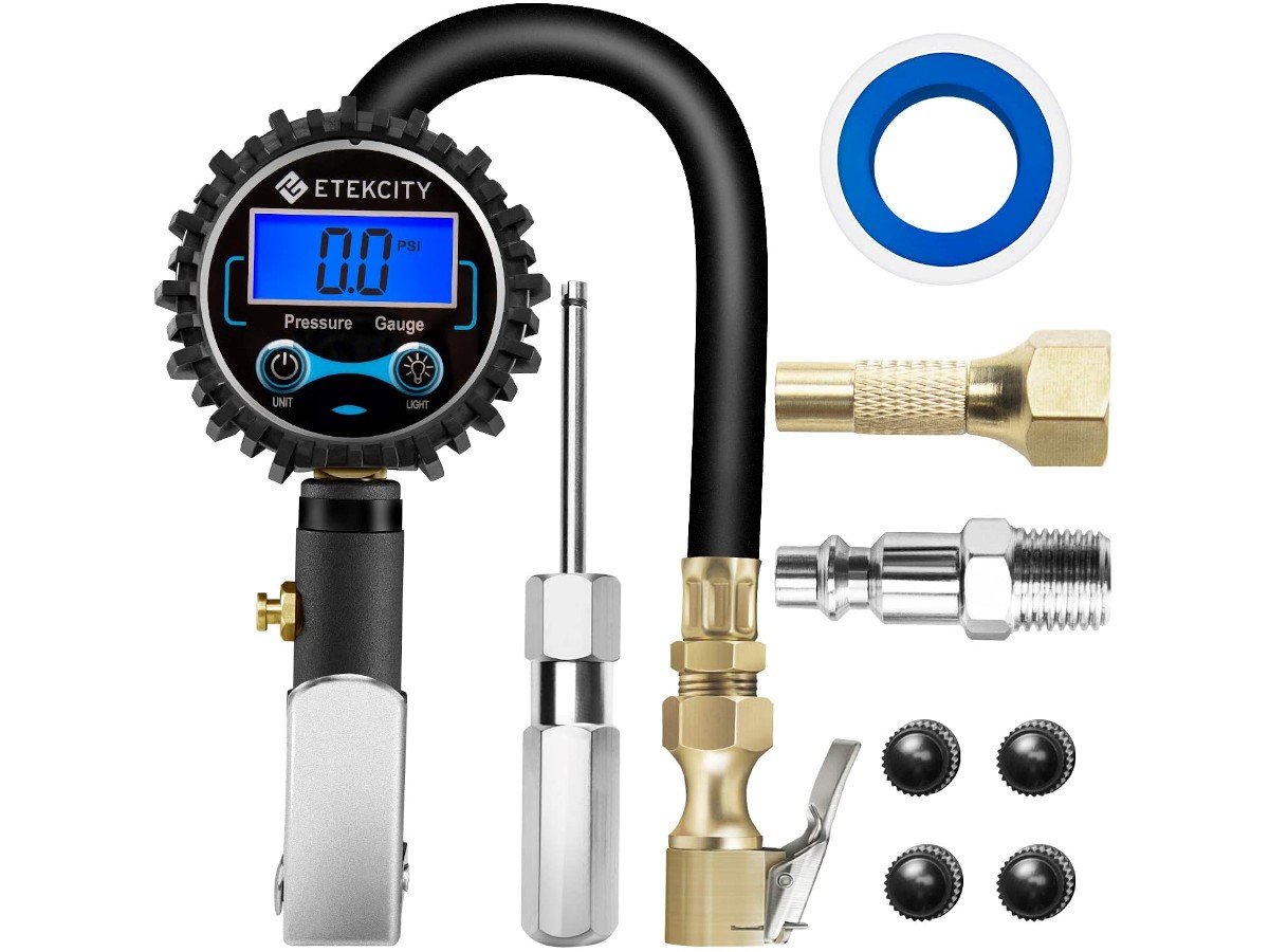 4 Valve Caps and 90 Degree Valve Extender for Car Motorcycle Bicycle Valve Air Chuck LingsFire Digital Tyre Pressure Gauge Tyre Inflator with Pressure Gauge 200 PSI LCD Displaywith Flexible Hose