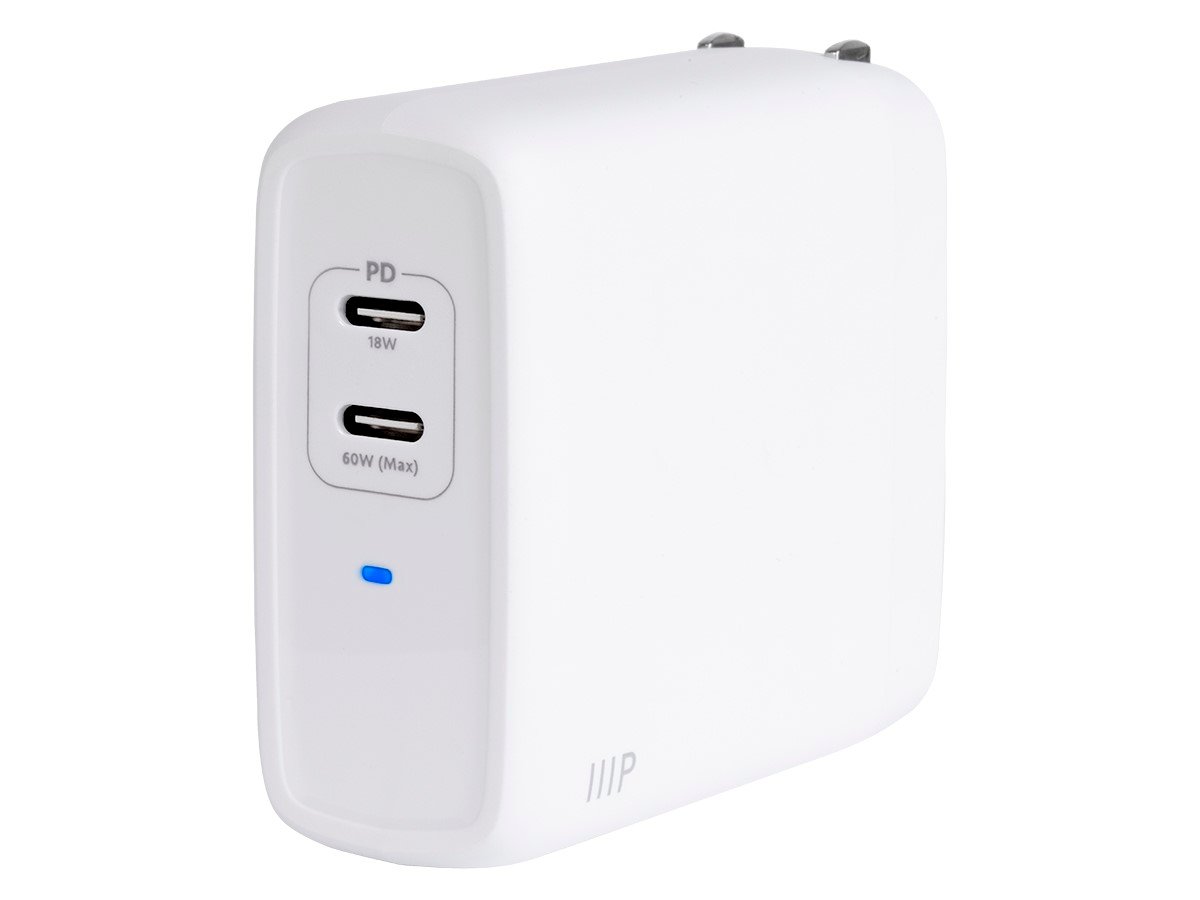 Monoprice USB-C Charger, 68W 2-port PD GaN Technology Foldable Wall Charger White, Power Delivery for MacBook Pro/Air, iPad Pro, iPhone 12/11/Pro/Max/XR/XS/X, Pixel, Galaxy, and More - main image