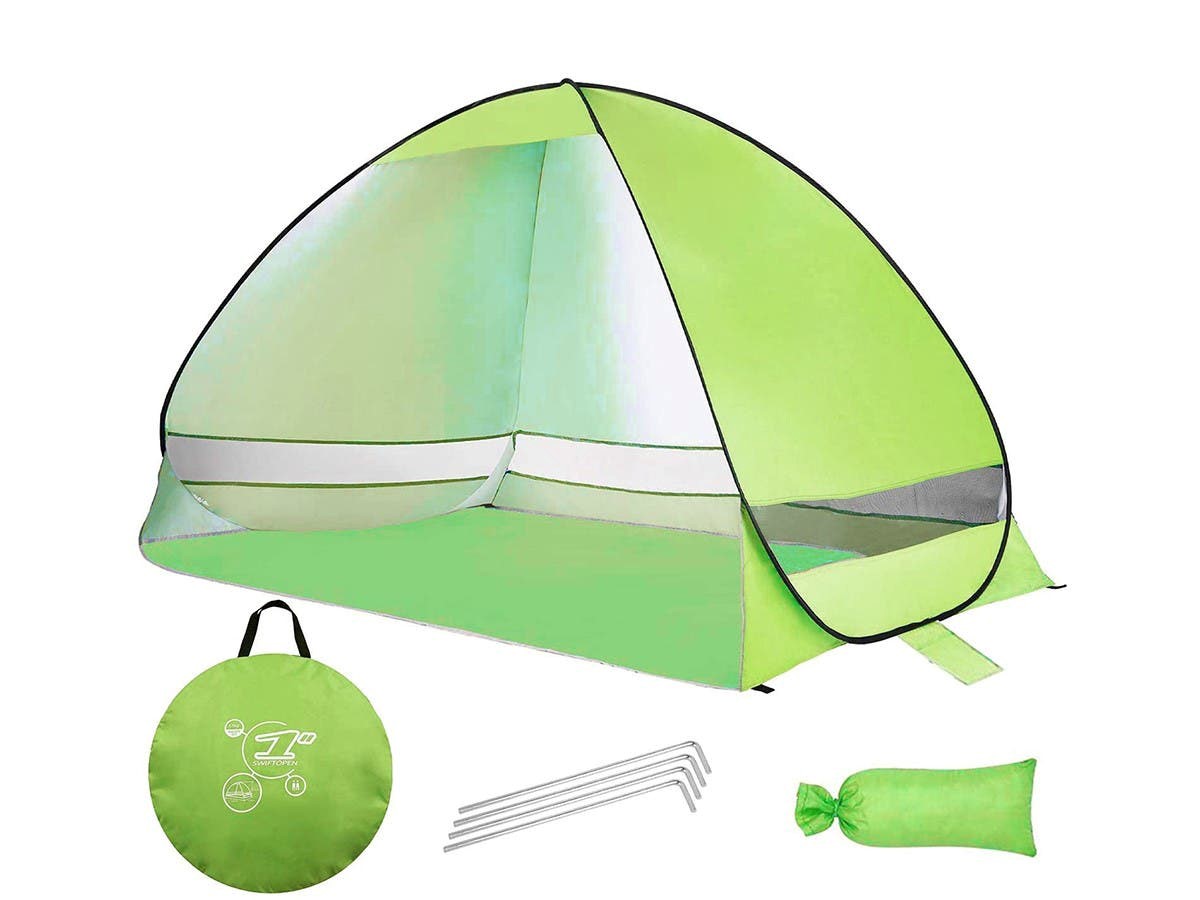 Beach Tent UPF 50+ Portable Pop up Sun Shelter with Carry Bag Automatic  Instant Beach Sun Shade Fit for 2-3 Person Green