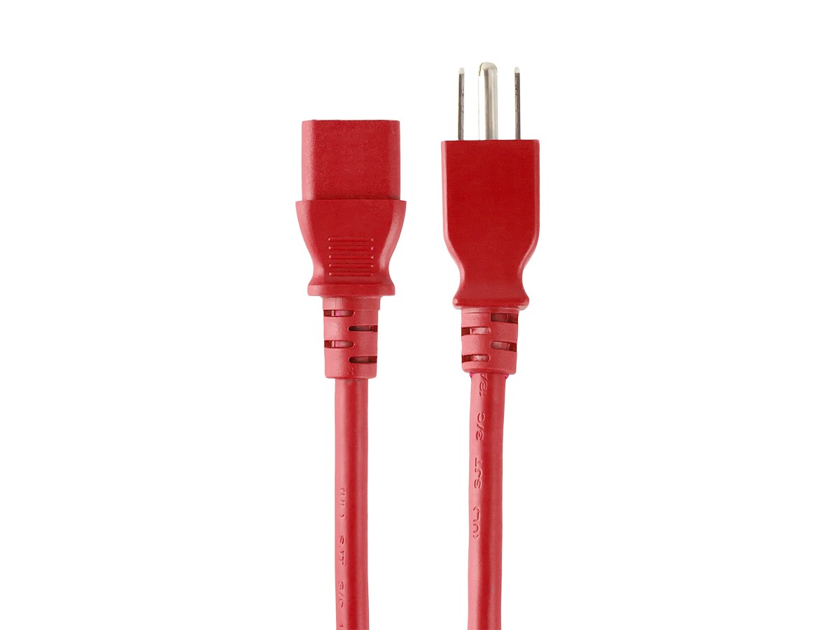 Monoprice Power Cord - NEMA 5-15P to IEC 60320 C13, 14AWG, 15A/1875W, 3-Prong, Red, 1ft - main image