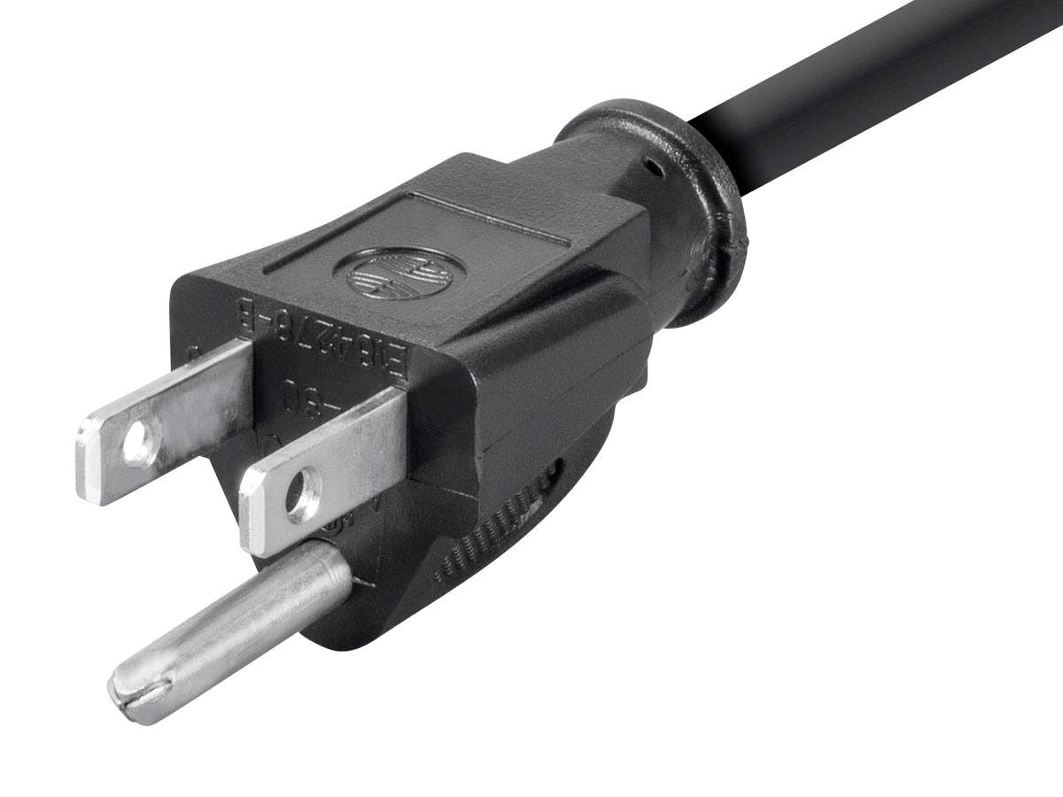 Monoprice Right Angle Power Cord - NEMA 5-15P to Right Angle IEC 60320 C13, 18AWG, 10A/1250W, SVT, 125V, Black, 2ft - main image