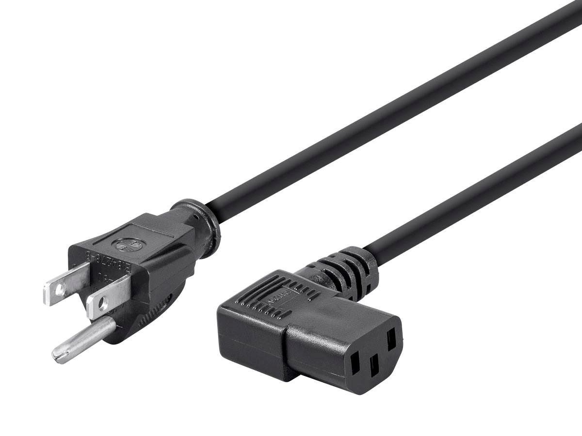 Monoprice Right Angle Power Cord - NEMA 5-15P to Right Angle IEC 60320 C13, 14AWG, 15A/1875W, SJT, 125V, Black, 2ft - main image
