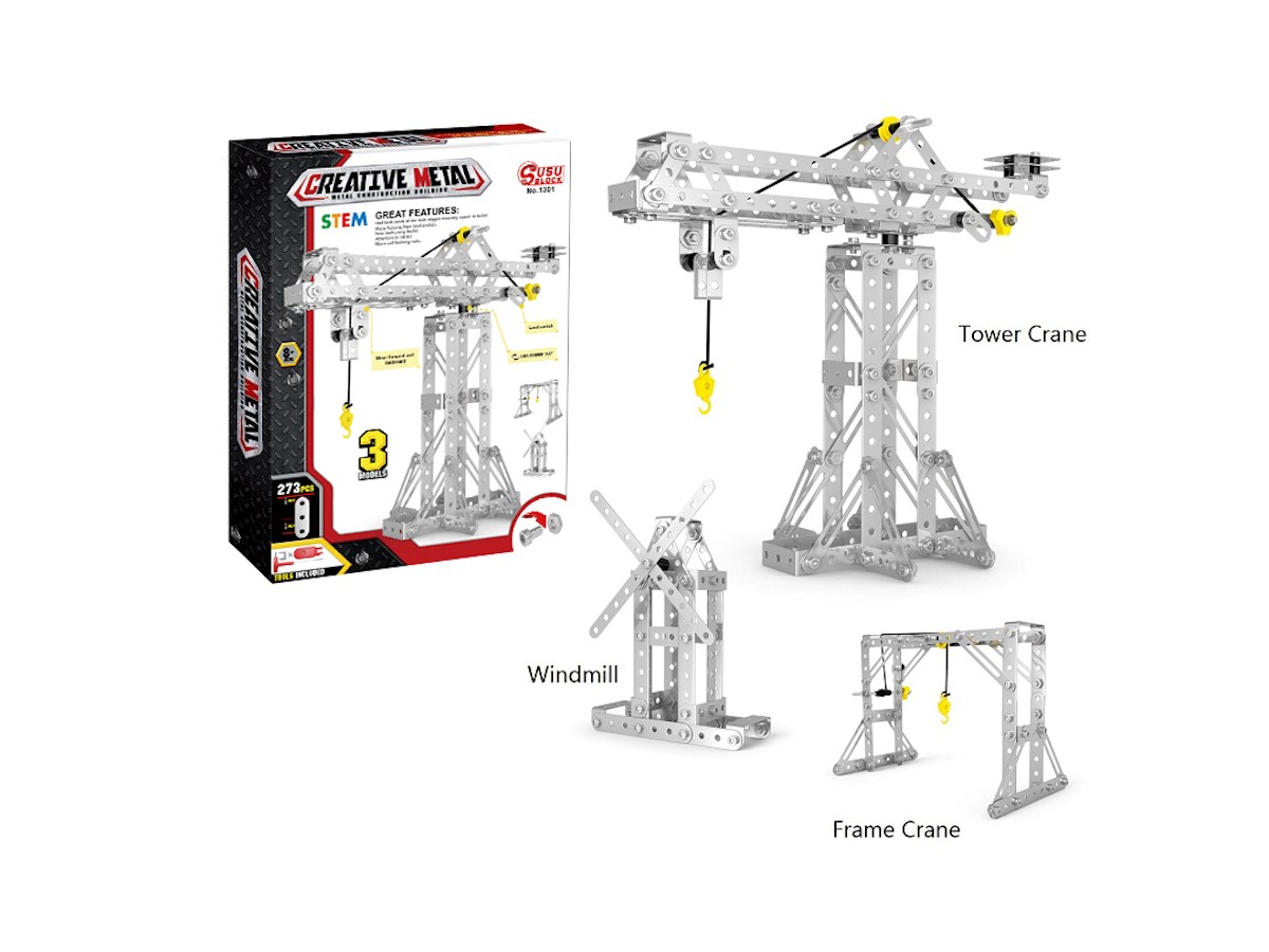 Creative Metal STEM toys metal crane, Windmill, frame crane 3 in 1 273pcs construction building  - main image