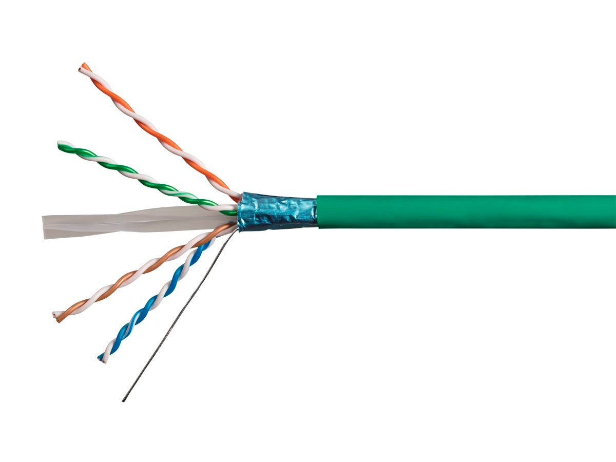 Monoprice Cat6A Ethernet Bulk Cable - Solid, 550MHz, F/UTP, CMR, Riser Rated, Pure Bare Copper Wire, 10G, 23AWG, No Logo, 500ft, Green (UL) (TAA) - main image