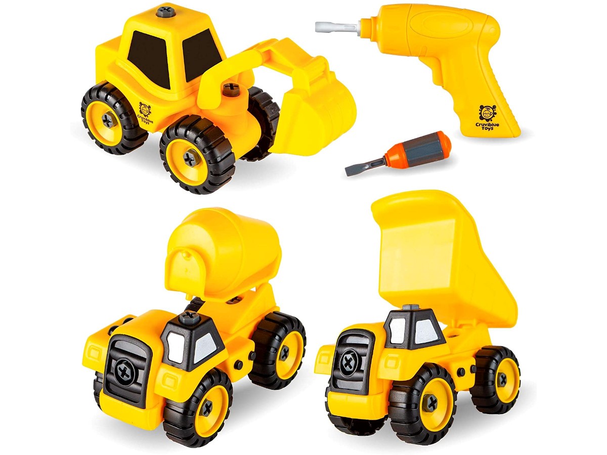 New Build Me Set Of 3 Take Apart Construction Truck Toys, Dump Truck, Cement Truck, Build It Yourself Vehicles STEM