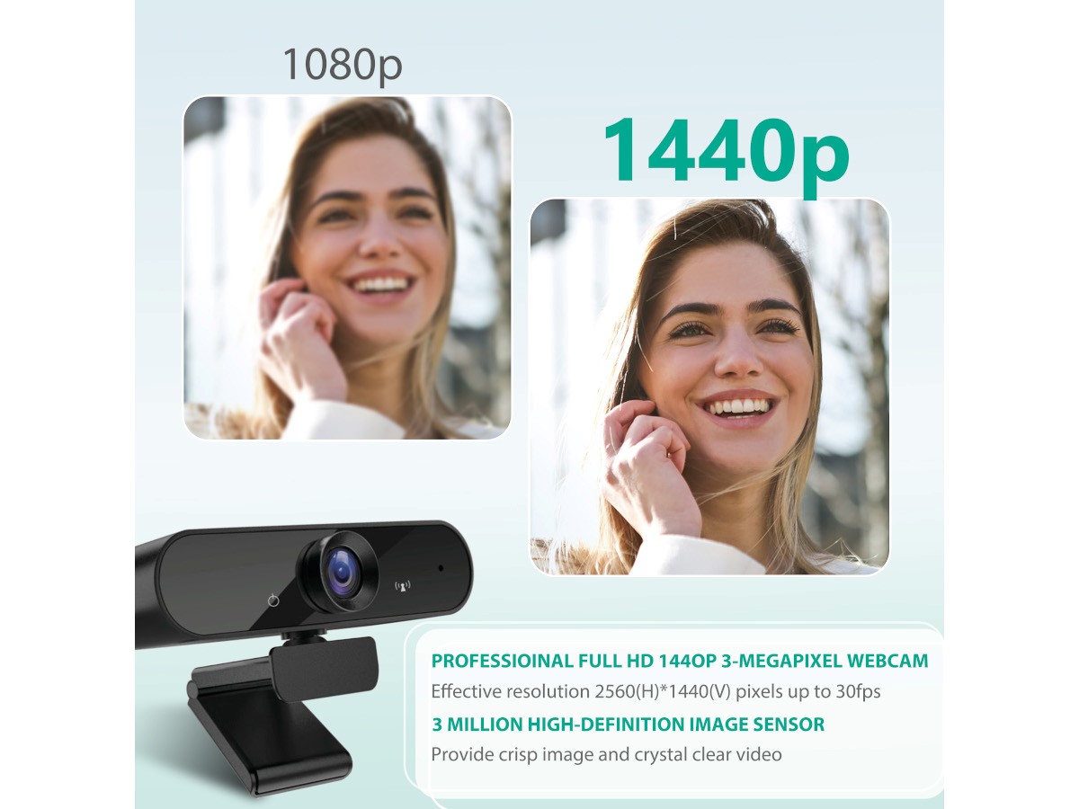 2K 1440P Auto Focus Webcam with Mic for desktop & Laptop High Definition HD  USB web Cam for video conferencing with Privacy Cover - Monoprice.com