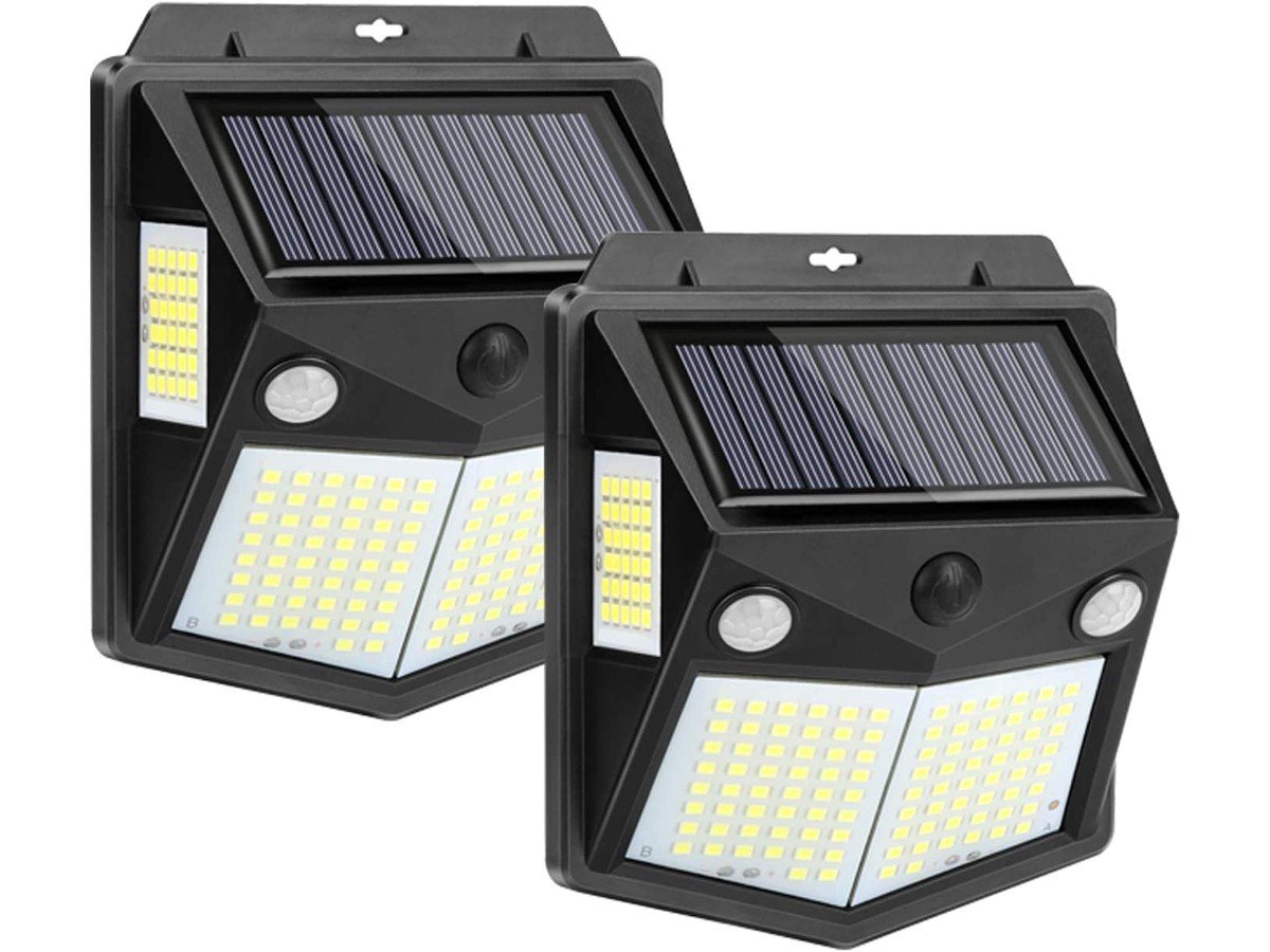 LED Solar Street Light Dusk to Dawn Outdoor IP65 Motion Sensor Post Lamp 2Pack