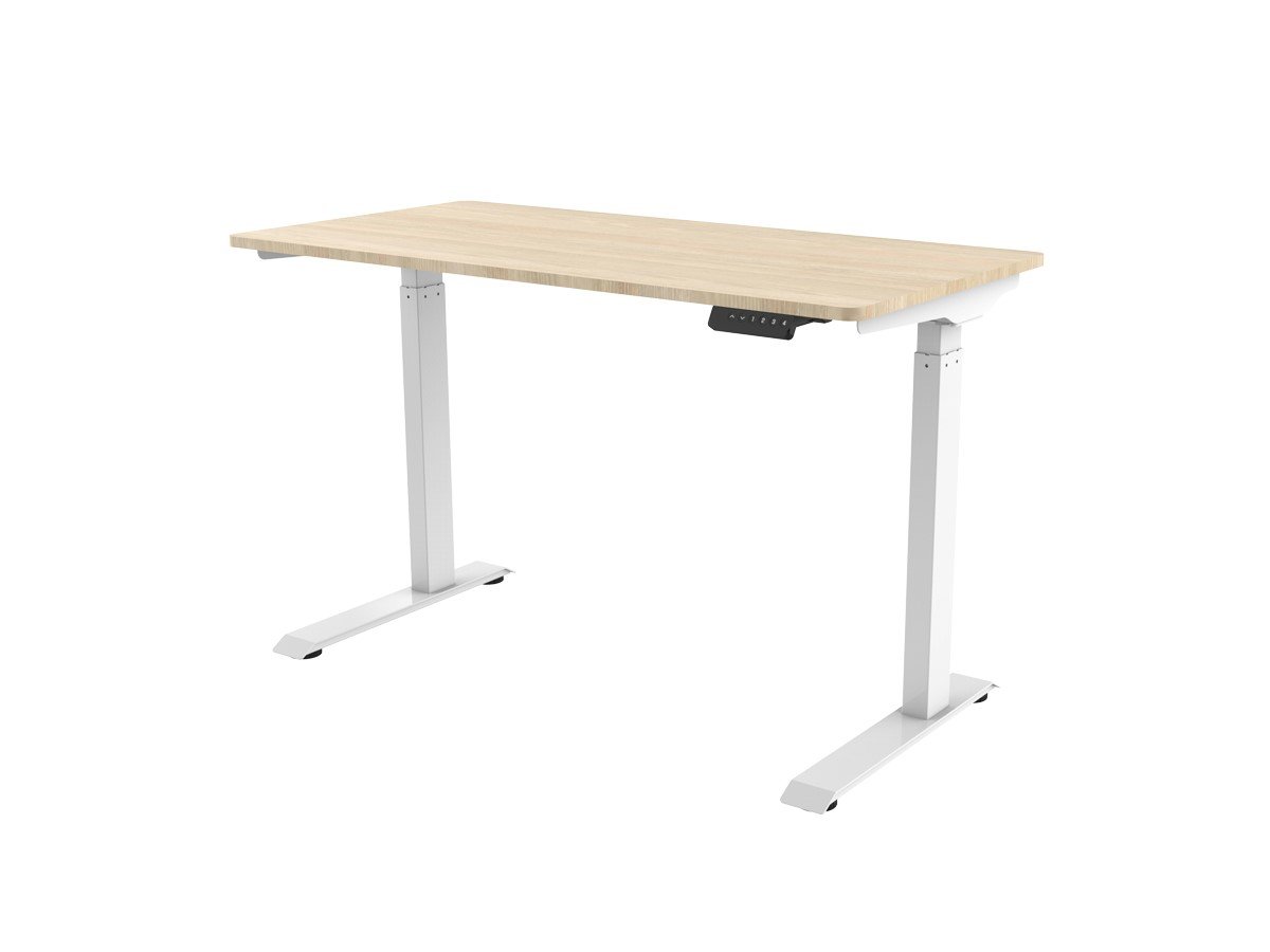 Workstream by Monoprice WFH Single Motor Height Adjustable Motorized Sit-Stand Desk with Solid-core Natural Wood Top, White - main image