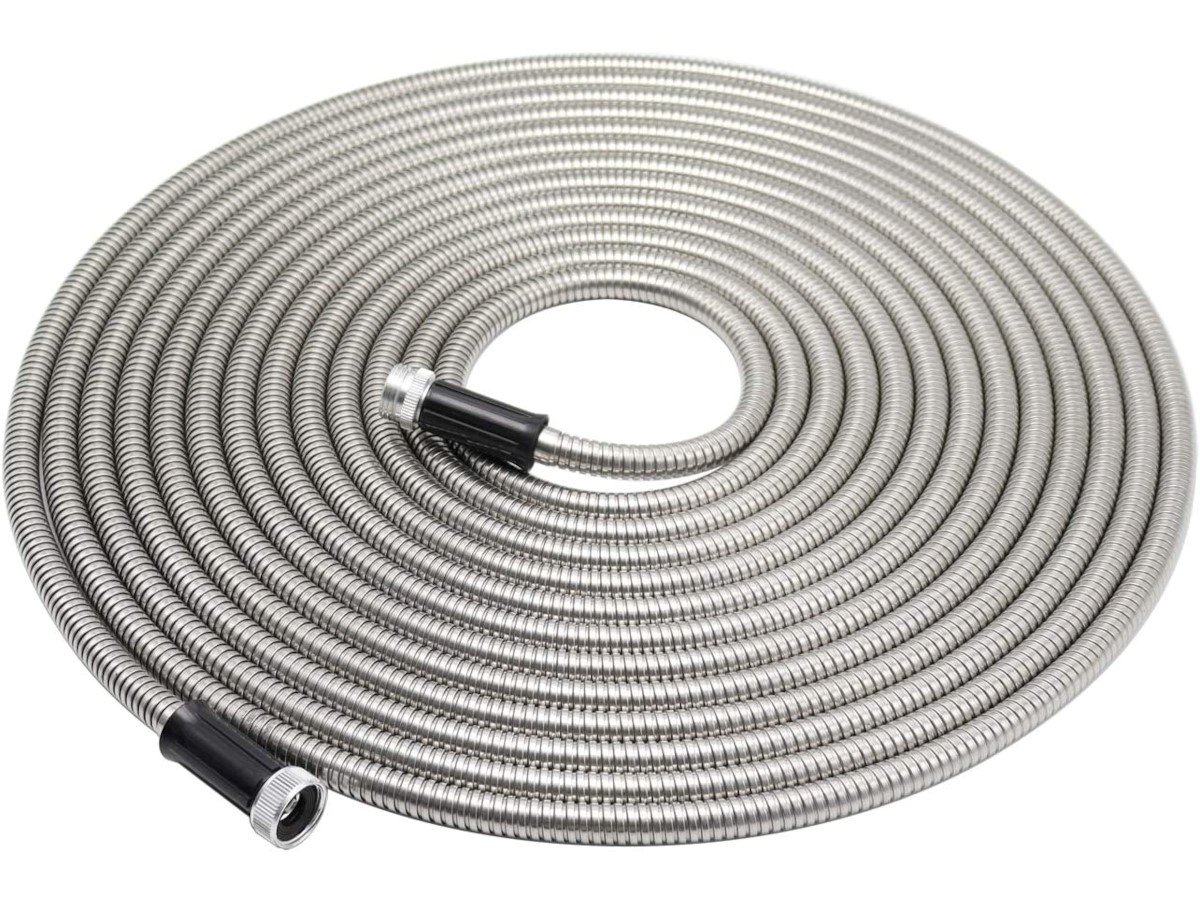 50 Foot Garden Hose Stainless Steel Metal Water Hose Tough & Flexible, Lightweight, Crush Resistant Aluminum Fittings, Kink & Tangle Free, Rust Proof, Easy to Use & Store - main image
