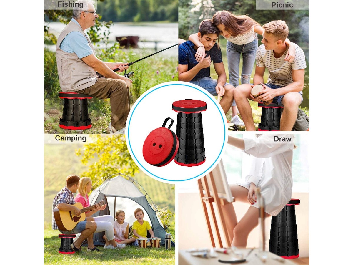 Telescoping Stool Simple Stool Collapsible Retractable Folding Stool Portable Load 330 lb Camping Folding Seat for BBQ Camping Pool Fishing Hiking Garden 