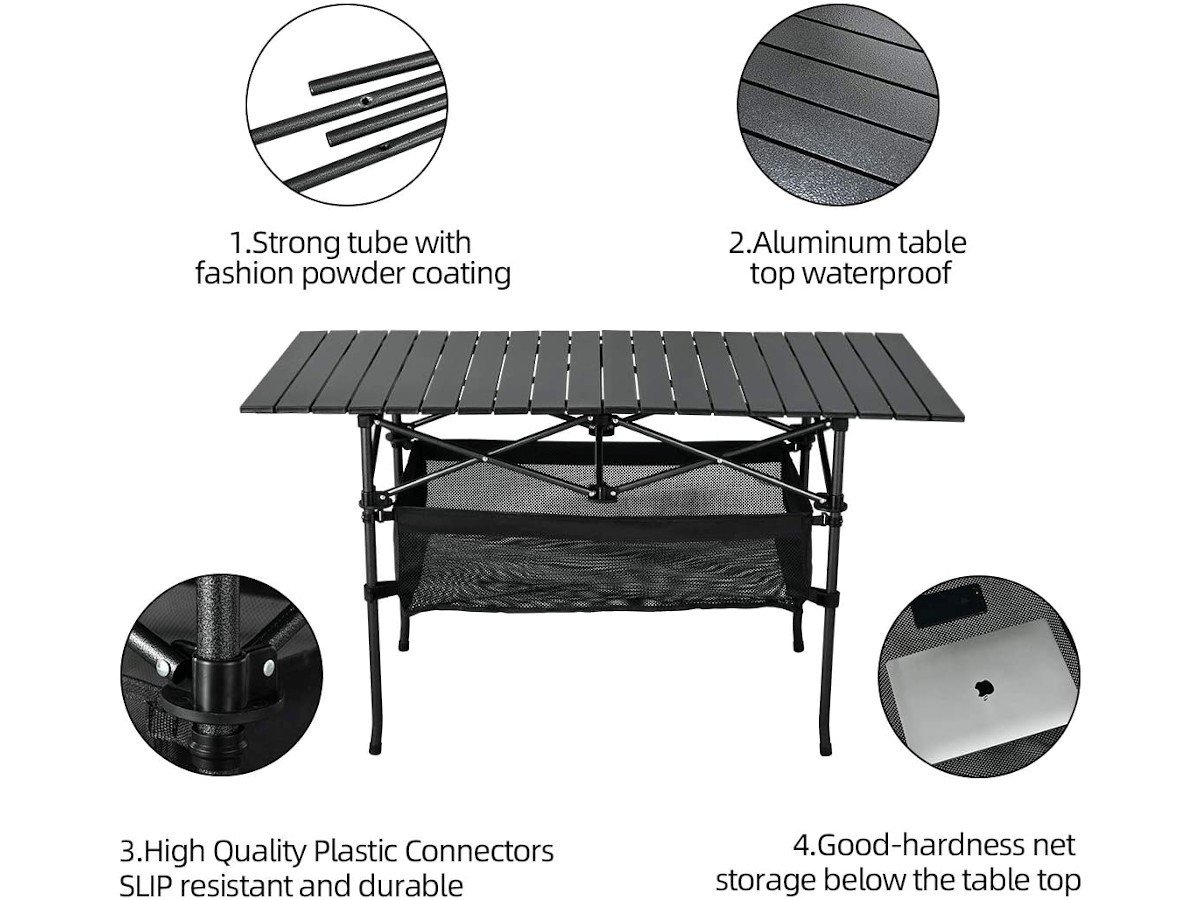Outdoor Folding Portable Picnic Camping Table, Aluminum Roll-up 
