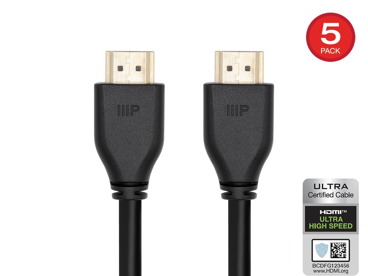 Vælge kasket bund Monoprice 8K Certified Ultra High Speed HDMI Cable - HDMI 2.1, 8K@60Hz,  48Gbps, CL2 In-Wall Rated, 28AWG, 3m, Black - 5 Pack - Monoprice.com