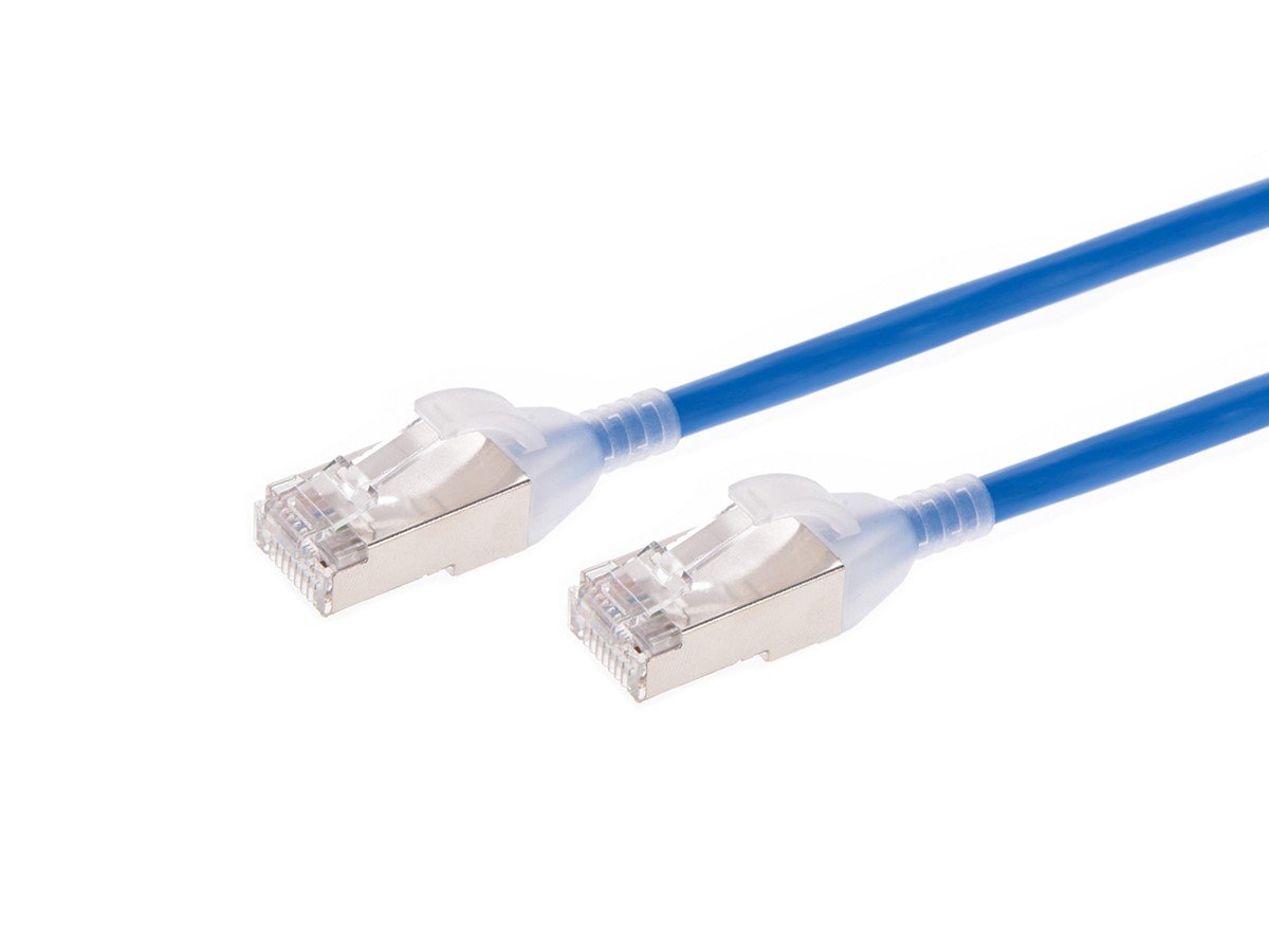 Monoprice SlimRun Cat6A Ethernet Patch Cable - Snagless, Double Shielded, Component Level, CM, 30AWG, 1ft, Blue - main image