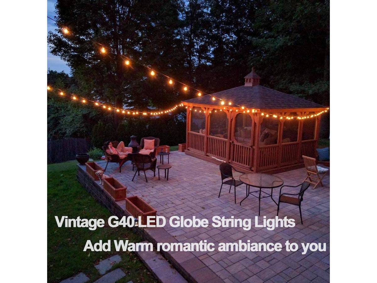 25ft Outdoor G40 Globe String Lights Vintage Backyard Patio With 25 Clear Bulbs for sale online 