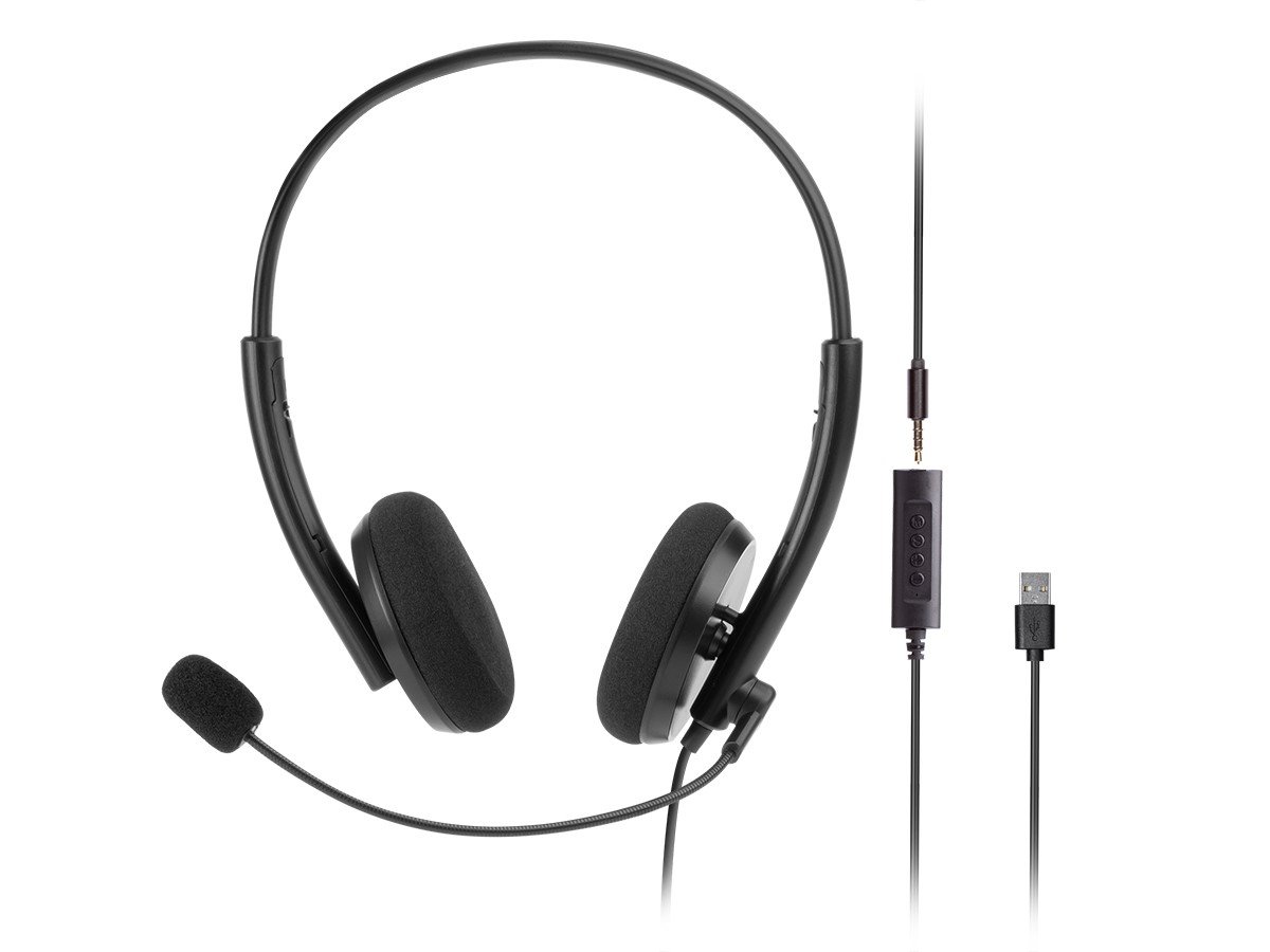 Monoprice WFH 3.5mm + USB Wired Headphone with Mic Back to Basics Web Meeting Headset - main image