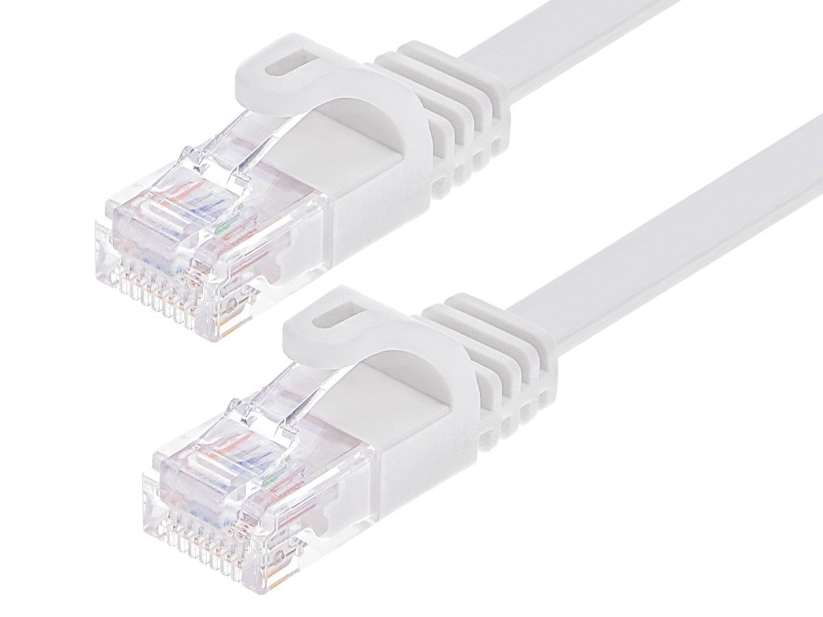 Monoprice Cat6 10ft White Flat Patch Cable, UTP, 30AWG, 550MHz, Pure Bare Copper, Snagless RJ45, Flexboot Series  Ethernet Cable