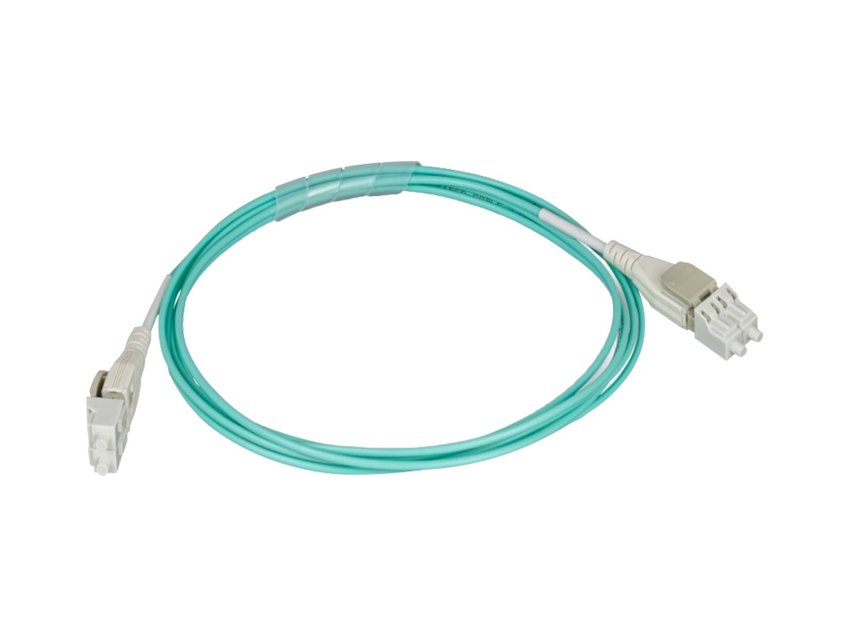 Monoprice OM3 Fiber Optic Cable - Reverse Polarity LC/LC Uniboot, UL, 50/125 Type, 10GB, Aqua, 1m, Corning