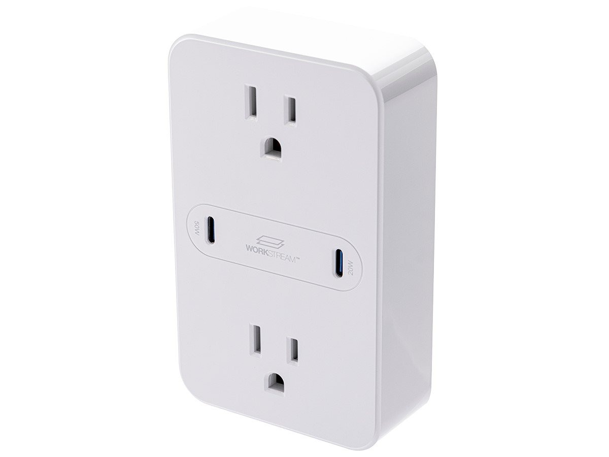 Workstream by Monoprice 2-Outlet Wall Tap Power Strip with USB-C PD 50W + 20W Power Delivery - main image