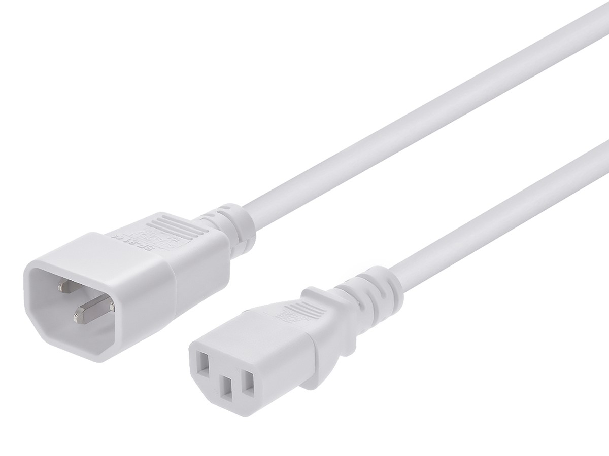 Monoprice Extension Cord - IEC 60320 C14 to IEC 60320 C13, 18AWG, 10A, 3-Prong, SJT, White, 2ft - main image