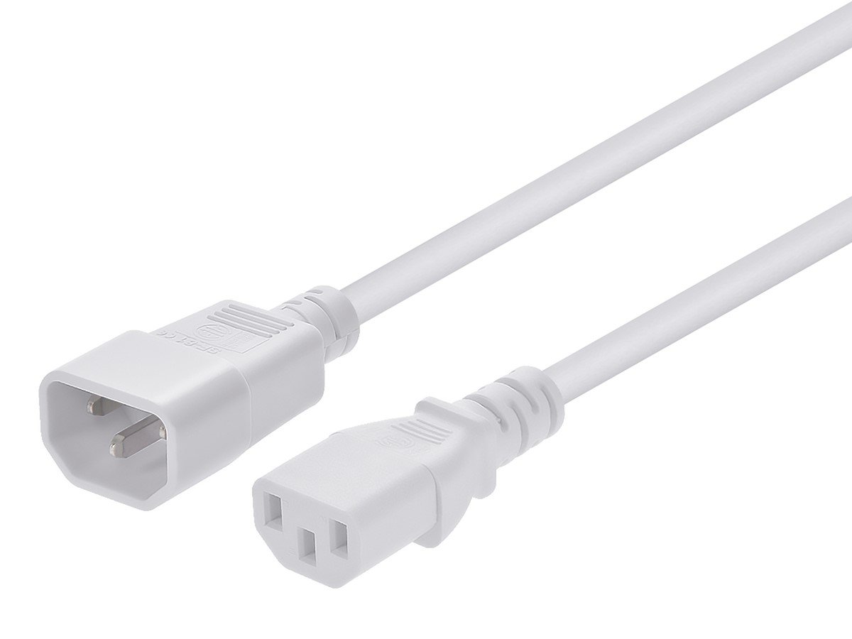 Monoprice Extension Cord - IEC 60320 C14 to IEC 60320 C13, 14AWG, 15A, SJT, 100-250V, White, 2ft - main image