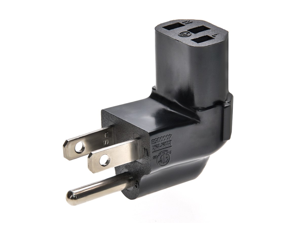 Monoprice Power Adapter - NEMA 5-15P to IEC 60320 C13 Angled Power Plug Adapter, Reversible, 15A/125V, Black - main image