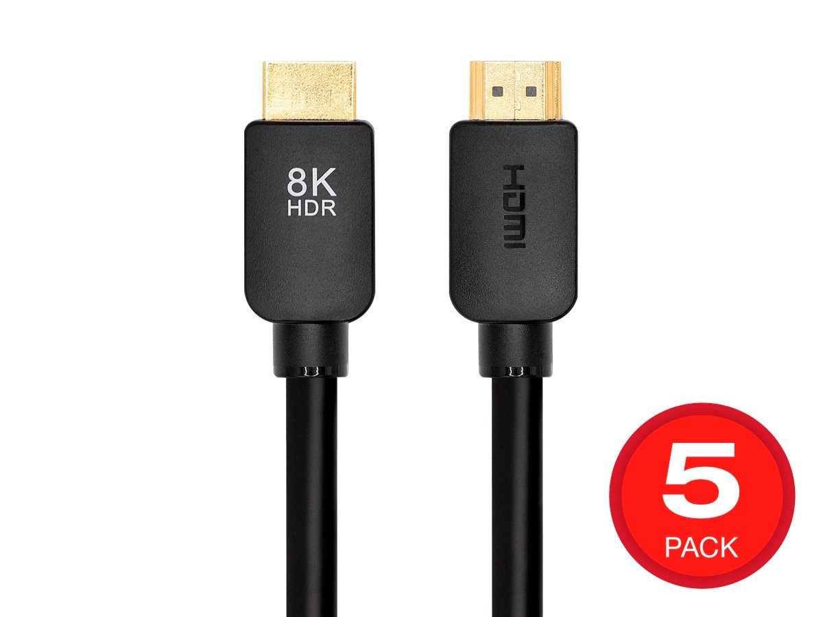 Monoprice 8K Ultra High Speed HDMI Cable - No Logo - 8K@60Hz, 48Gbps, 10ft, Black - 5 Pack