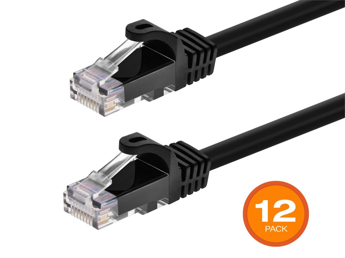 Monoprice Cat6 10ft Black 12-Pk Patch Cable, UTP, 24AWG, 550MHz, Pure Bare Copper, Snagless RJ45, Flexboot Series Ethernet Cable