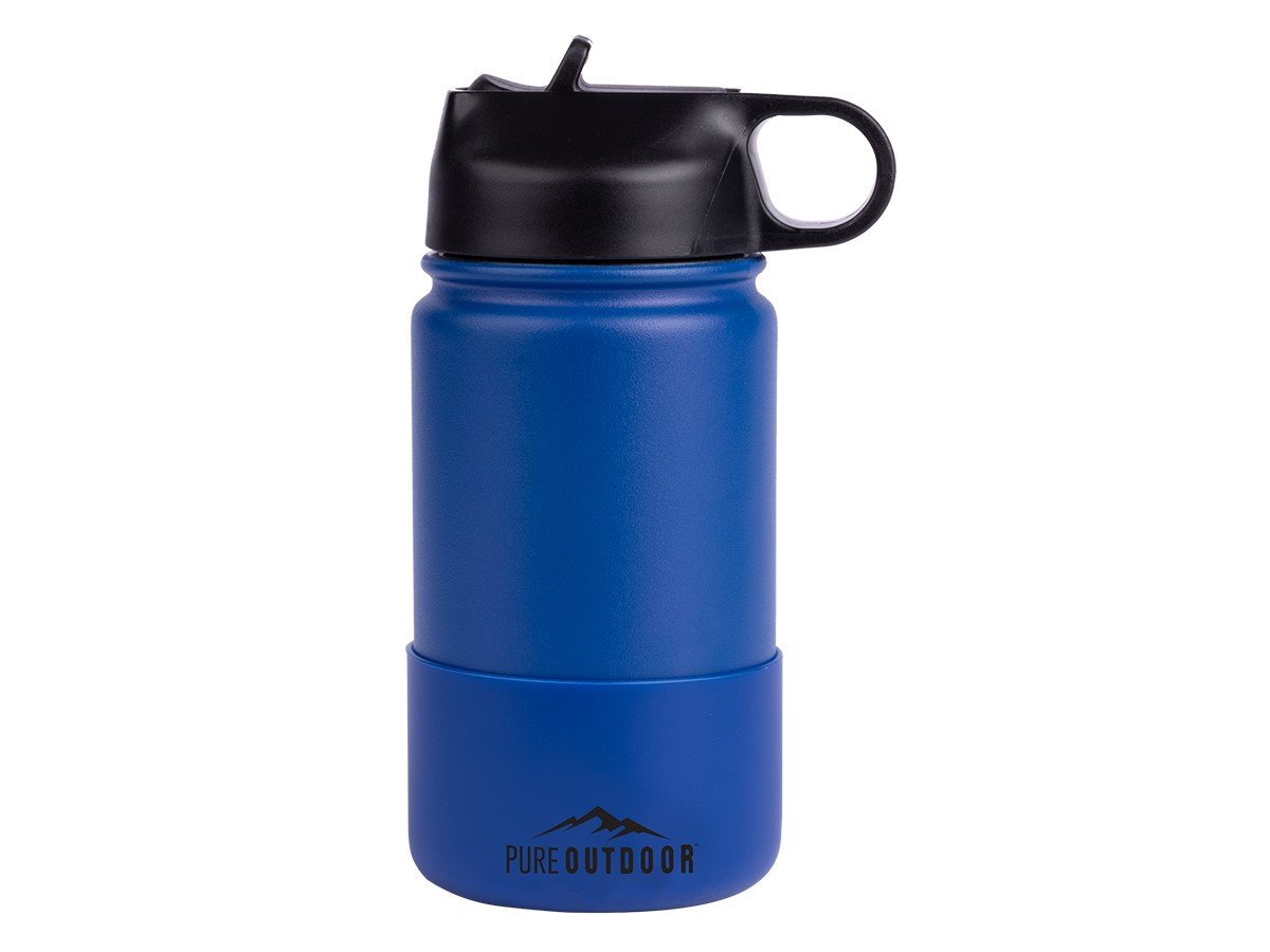 Pure Outdoor by Monoprice Vacuum-Sealed 12 oz. Wide-Mouth Kids' Water Bottle with Straw Lid, Blue - main image