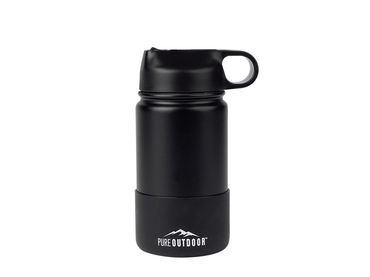 Pure Outdoor by Monoprice Vacuum-Sealed 12 oz. Wide-Mouth Kids' Water Bottle with Straw Lid, Black - main image