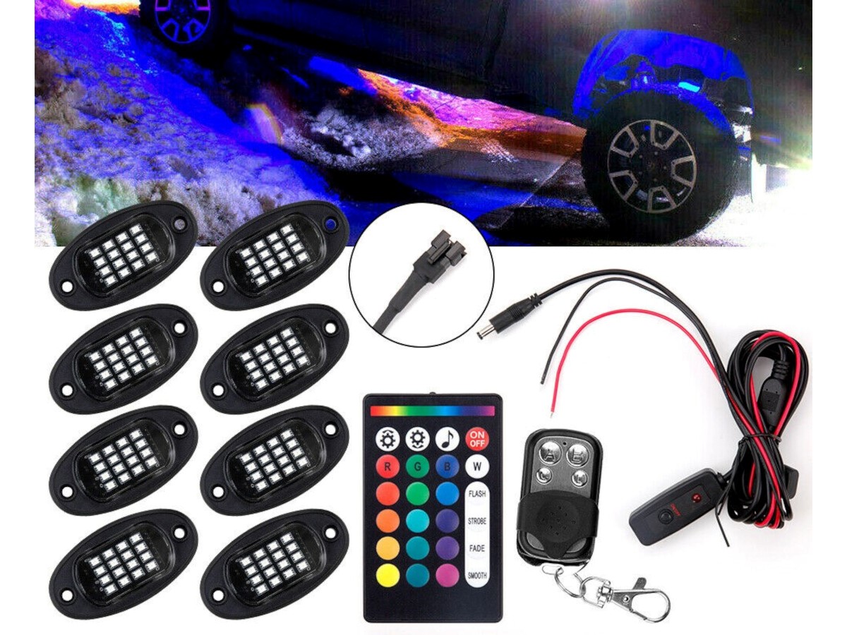 RGB LED Rock Lights Multicolor Neon Underglow Waterproof Music Lighting Kit with Remote Control for Cars Off Road SUV ATV Vehicles - main image