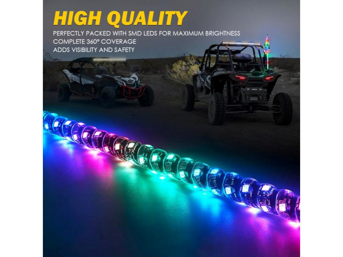 AL4X4 4FT LED Whip Lights 360°Spiraling Rising Dream Wrapped Dancing Whips Bluetooth Controlled with Music Mode for Polaris RZR ATV Antenna Whip UTV Quad Sand Dune Buggy Flag Poles One Whip 