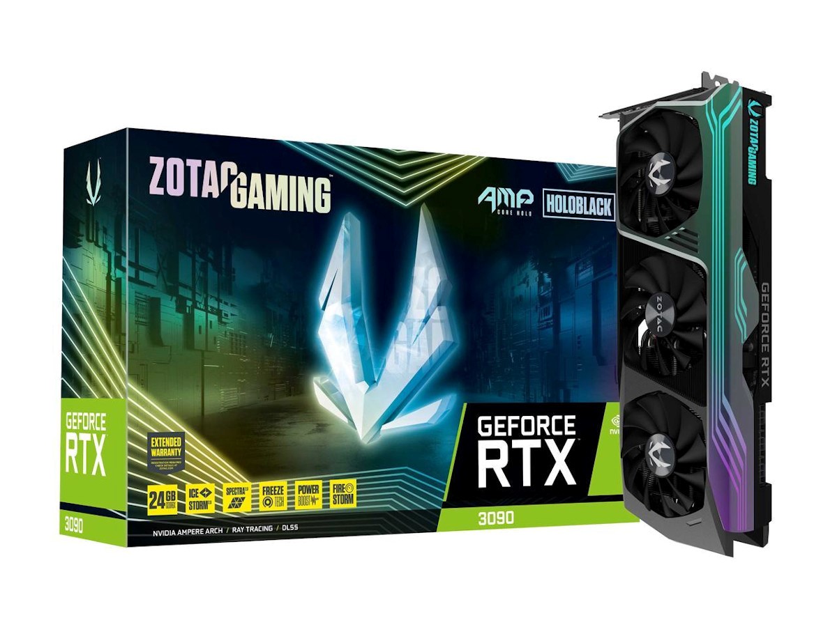 ZOTAC GAMING GeForce RTX 3090 AMP Core Holo 24GB GDDR6X 384-bit 19.5 Gbps PCIE 4.0 Gaming Graphics Card, HoloBlack, IceStorm 2.0 Advanced Cooling, SPECTRA 2.0 RGB Lighting - ZT-A30900C-10P - main image