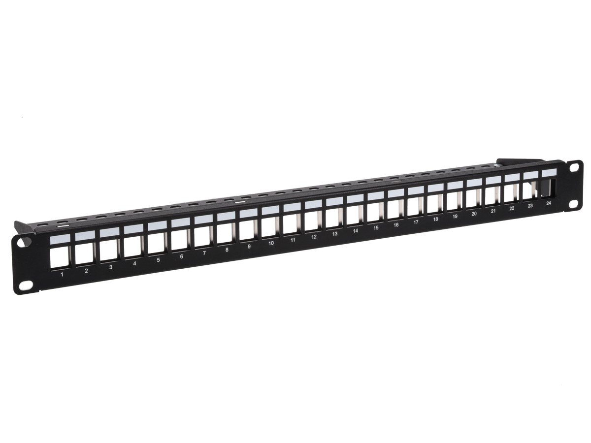 Monoprice 24-port Blank Keystone Shielded Patch Panel, 1U, with Wire Support Bar (TAA) - main image