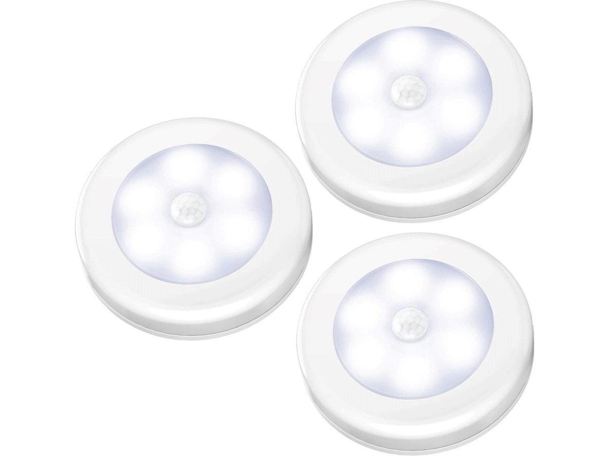 Motion Sensor Lights, Battery Powered LED Closet Light, Night Lights, Stick on Anywhere Under Cabinet Night, Step Lights, Wall Lights for Counter, Hallway, Stairs, Bedroom, Kitchen (Pack of 3) - main image