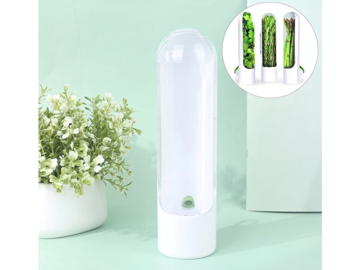 Herb Saver Pod, Set of 3 Fresh Herb Keeper, Container Keeper for Freshest Produce, Herb Storage Container for Cilantro, Mint, Asparagus (White) - main image