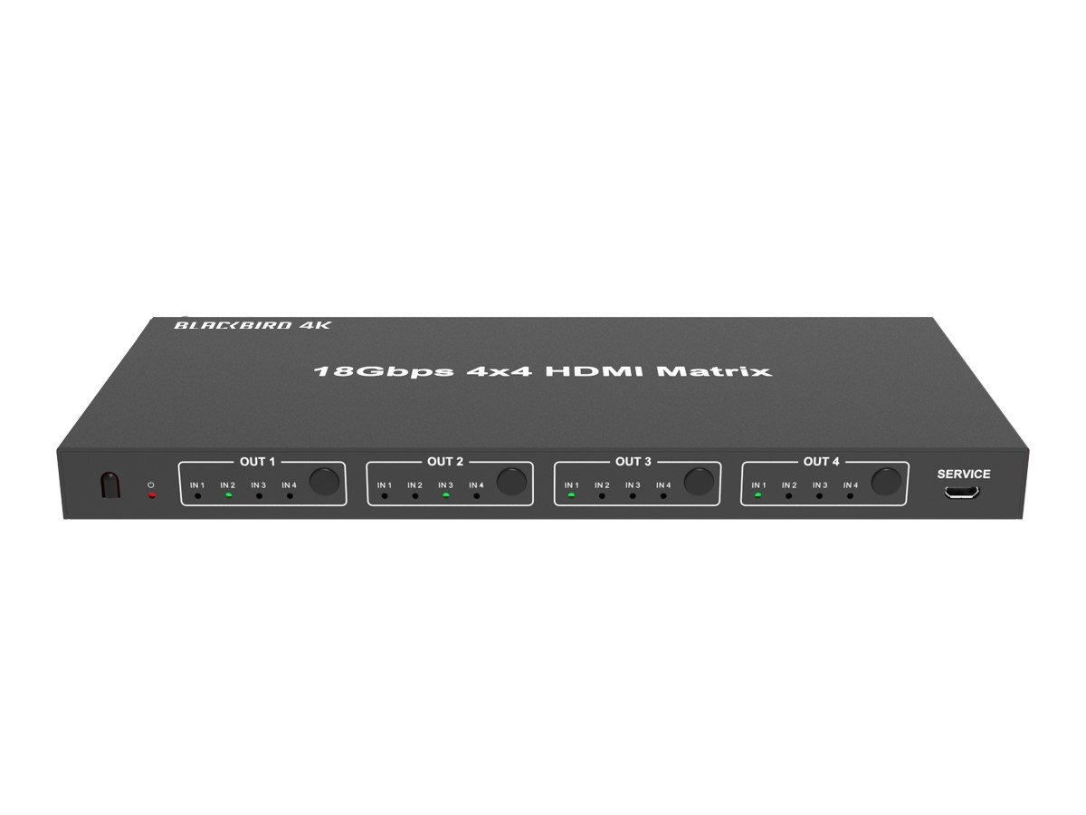 Monoprice Blackbird 4K 4x4 HDMI Matrix, 18G, 4K@60, YCbCr 4:4:4, EDID, 4K to 1080p Downscaler, IR - main image