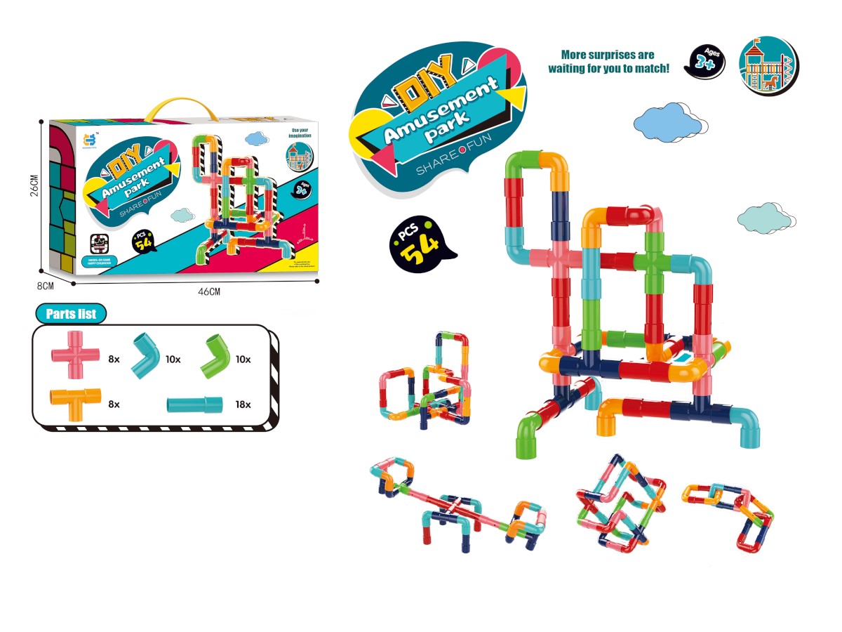 DIY Amusement Park Large Size Kids Learning Plastic Building Block Pipeline Block Toys - 54PCS  - main image